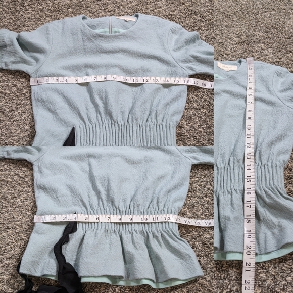 Mignon Doo blue wool blend tie waist long sleeve top XS - Picture 9 of 9